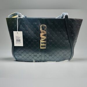 Cavalli Class Sandra Shopper Tote Bag in Black Debossed